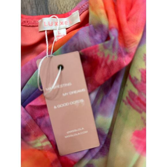 NWT Luxxel Pink Purple V-neckline Penelope Draped Mini Dress Size Large - Picture 6 of 12